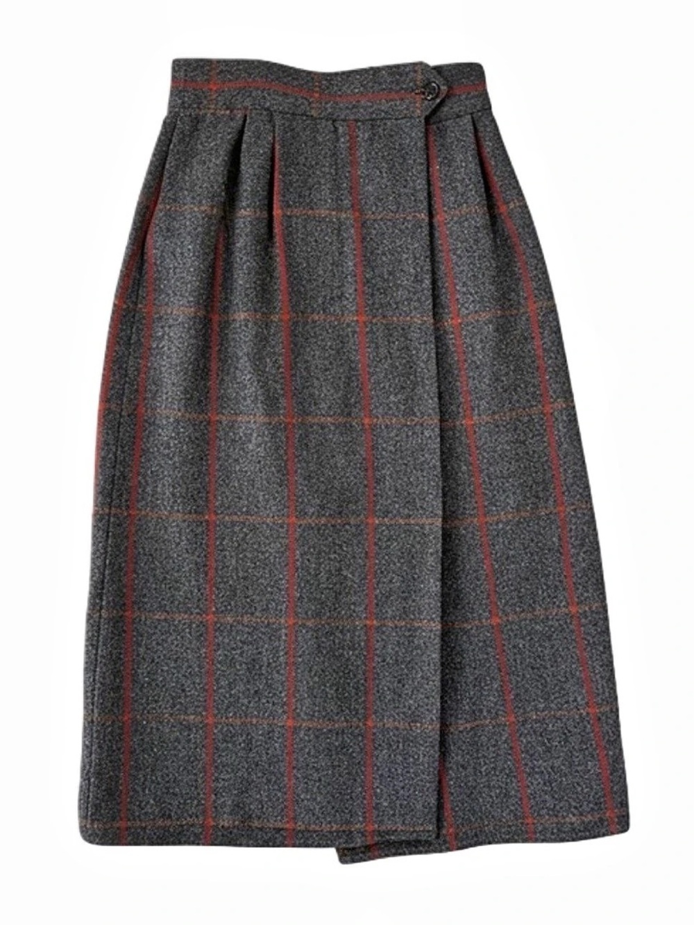 Harvé Bernard Plaid Wool Midi Skirt
